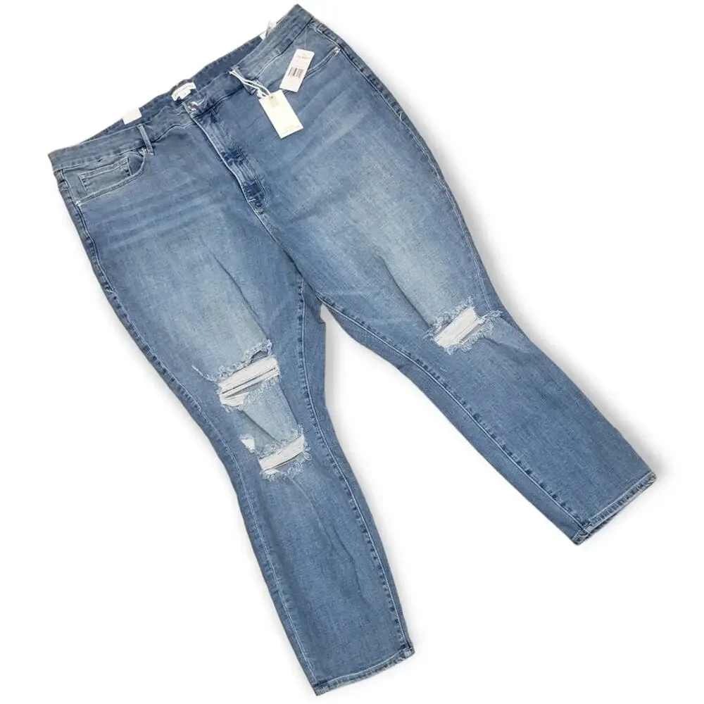 NWT!  Good American Good Legs Crop High Waist ripped busted Sz 24W - Picture 2 of 11